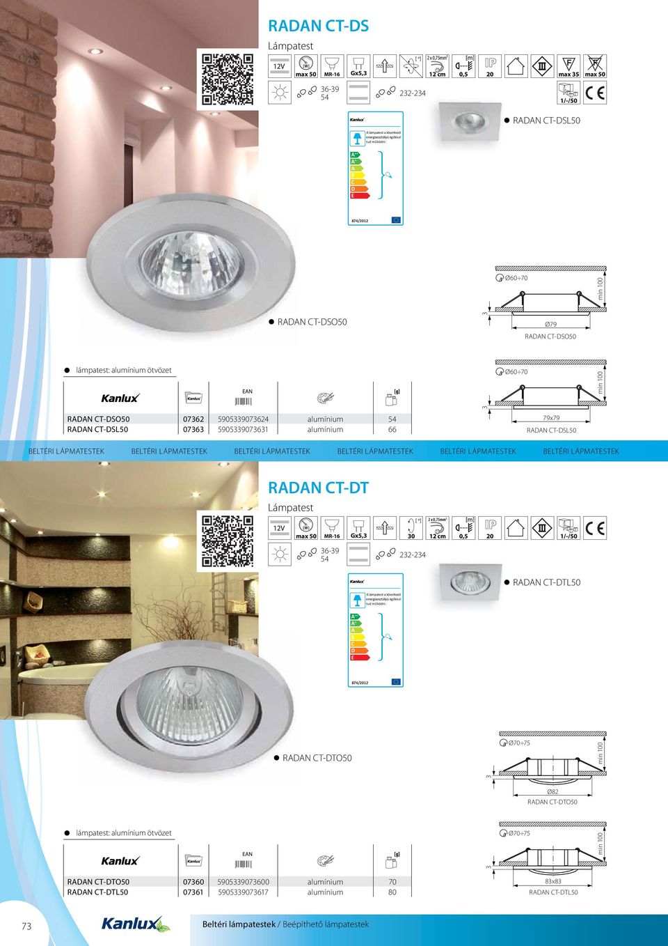 LÁPMTSTK RN T-T max 50 30 12 cm 0,5 20 1/-/50 RN T-TL50 ++ + RN T-TO50 Ø70 75 3 Ø82 RN T-TO50 lámpatest: alumínium ötvözet Ø70 75 3 3 3 Ø79 RN T-SO50