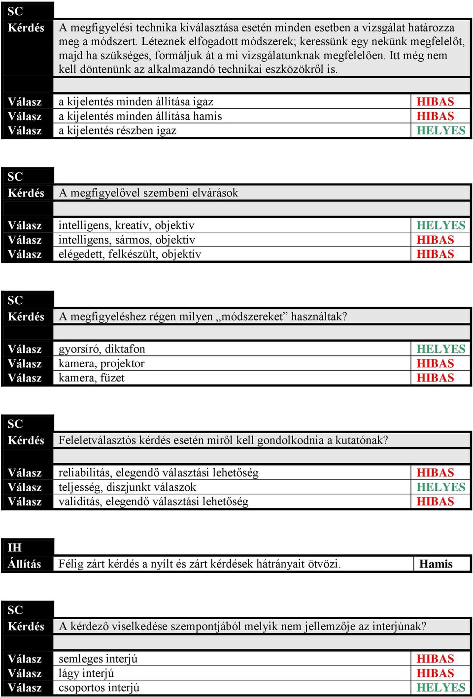 Válasz a kijelentés minden állítása igaz HIBAS Válasz a kijelentés részben igaz HELYES A megfigyelővel szembeni elvárások Válasz intelligens, kreatív, objektív HELYES Válasz intelligens, sármos,