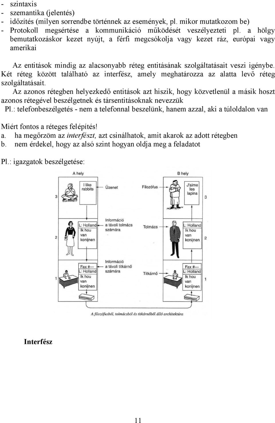 Két réteg között található az interfész, amely meghatározza az alatta levő réteg szolgáltatásait.
