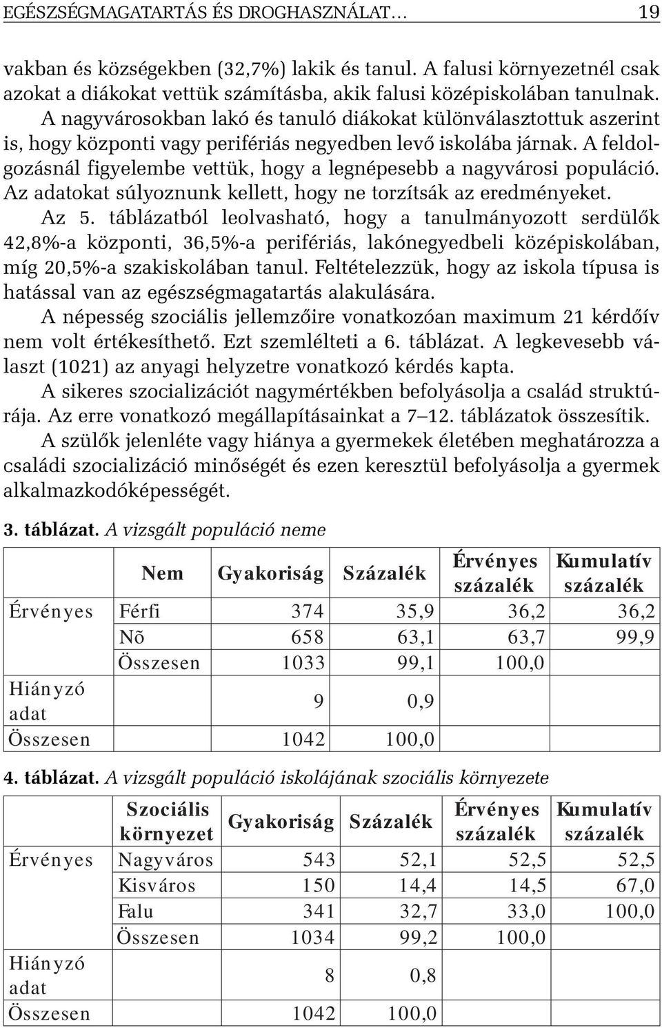 A feldolgozásnál figyelembe vettük, hogy a legnépesebb a nagyvárosi populáció. Az adatokat súlyoznunk kellett, hogy ne torzítsák az eredményeket. Az 5.