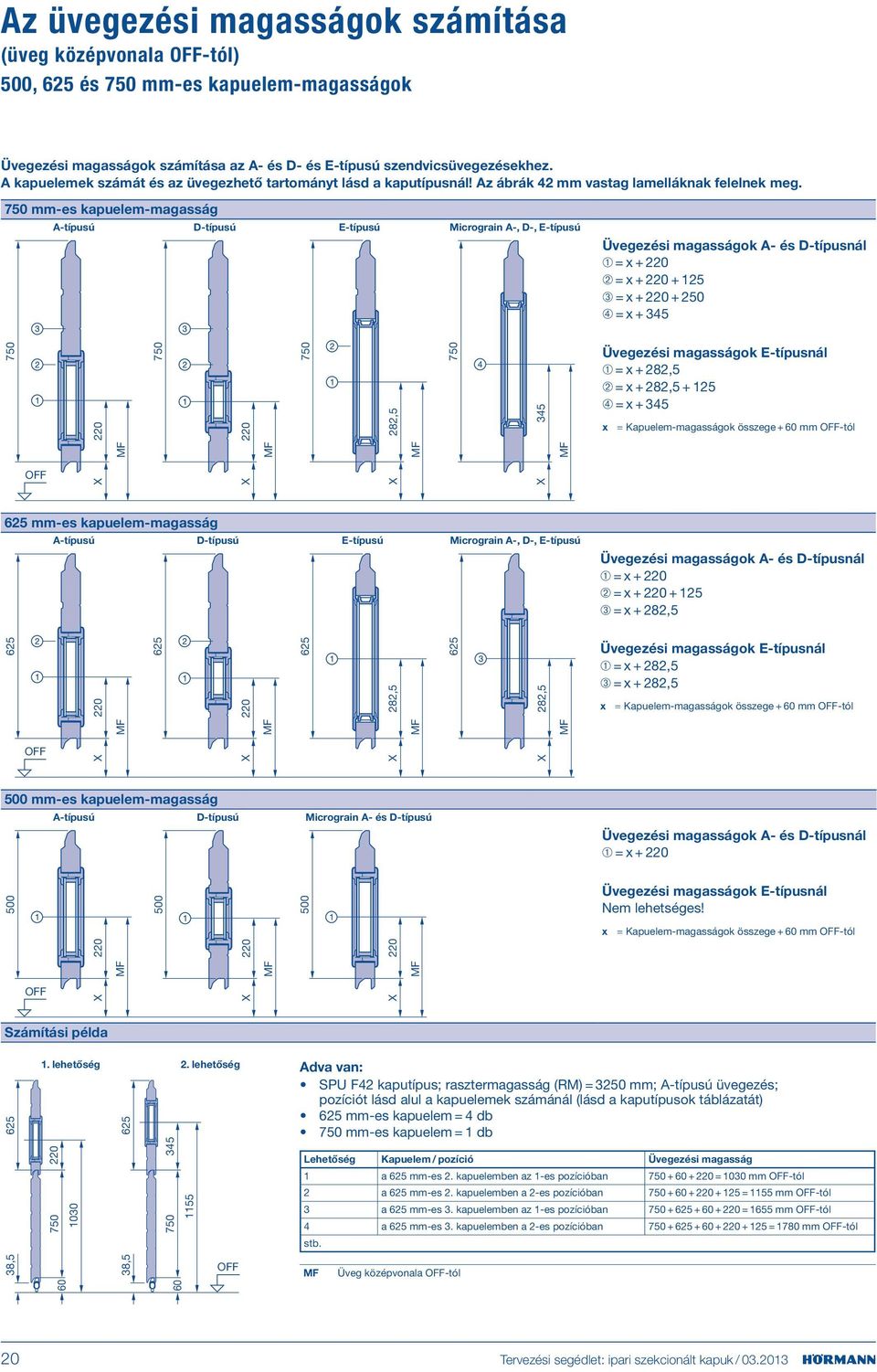 750 mm-es kapuelem-magasság A-típusú D-típusú E-típusú Micrograin A-, D-, E-típusú Üvegezési magasságok A- és D-típusnál ➀ = x + 220 ➁ = x + 220 + 125 ➂ = x + 220 + 250 ➃ = x + 345 750 220 750 220