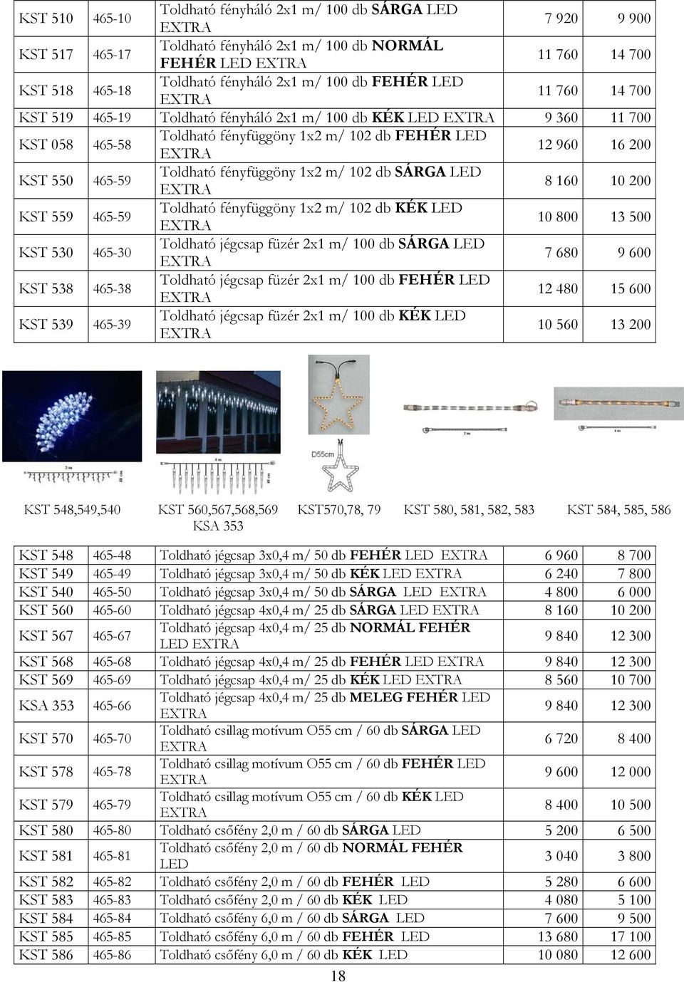 m/ 102 db SÁRGA LED 8 160 10 200 KST 559 465-59 Toldható fényfüggöny 1x2 m/ 102 db KÉK LED 10 800 13 500 KST 530 465-30 Toldható jégcsap füzér 2x1 m/ 100 db SÁRGA LED 7 680 9 600 KST 538 465-38