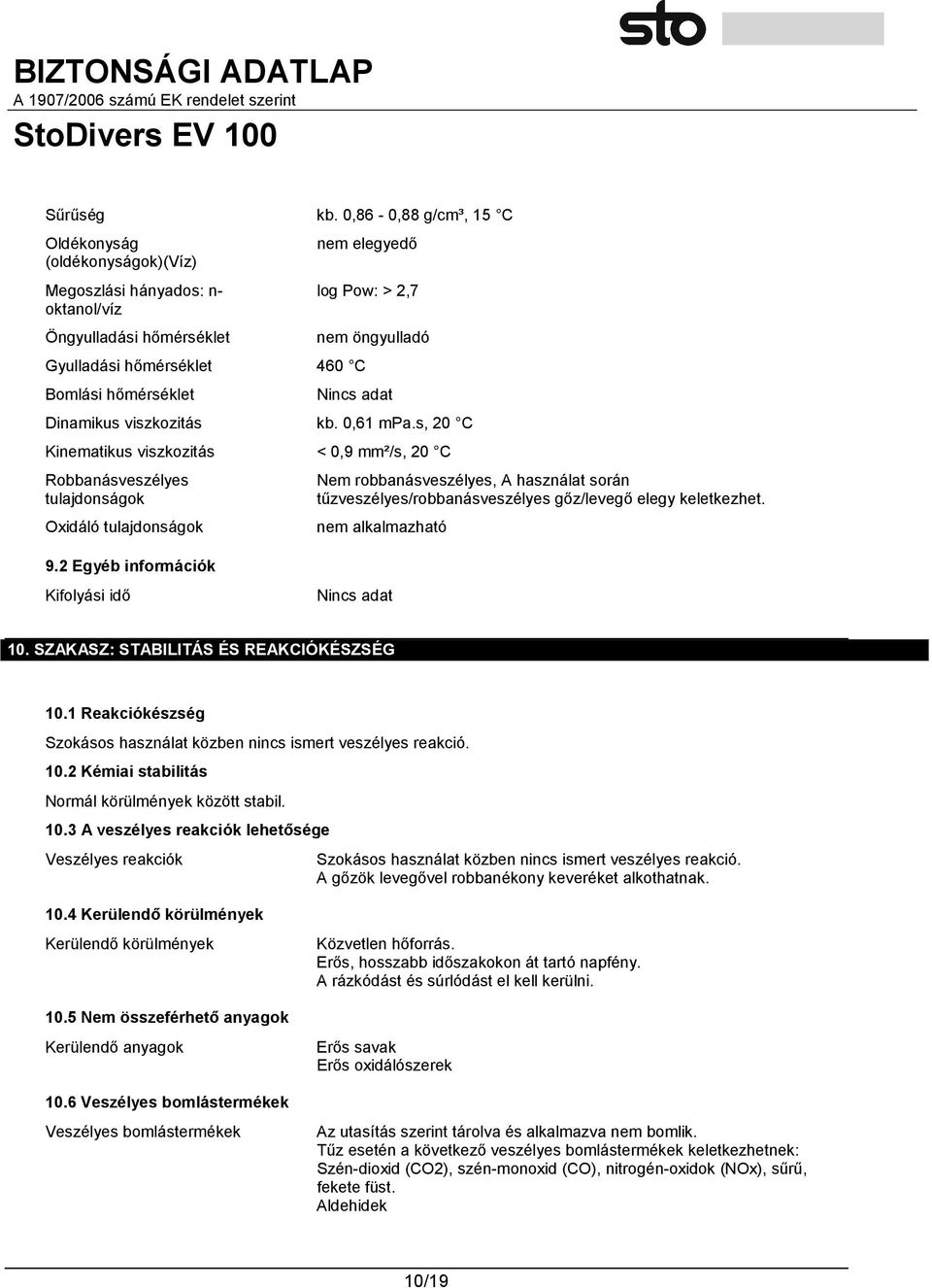 öngyulladó Nincs adat Dinamikus viszkozitás kb. 0,61 mpa.