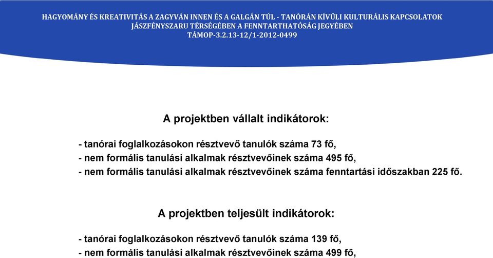 résztvevőinek száma fenntartási időszakban 225 fő.