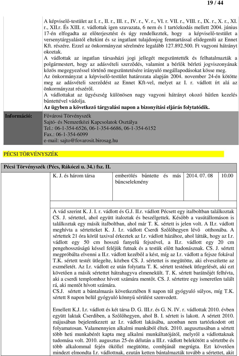 Ezzel az önkormányzat sérelmére legalább 127.892.500. Ft vagyoni hátrányt okoztak.