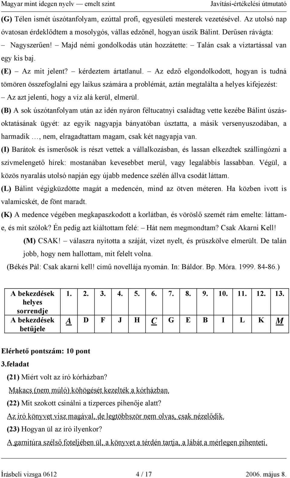 Az edző elgondolkodott, hogyan is tudná tömören összefoglalni egy laikus számára a problémát, aztán megtalálta a helyes kifejezést: Az azt jelenti, hogy a víz alá kerül, elmerül.