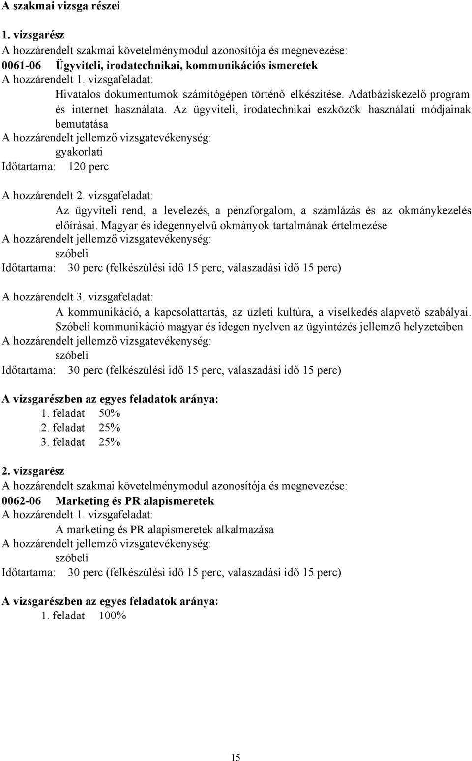 Az ügyviteli, irodatechnikai eszközök használati módjainak bemutatása A hozzárendelt jellemző vizsgatevékenység: gyakorlati Időtartama: 120 perc A hozzárendelt 2.