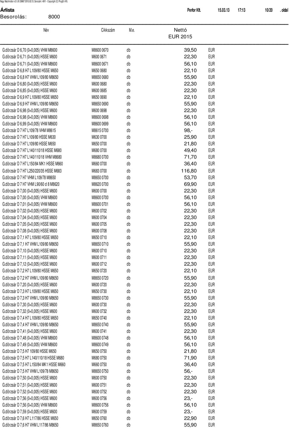 d rzsلr D 6,80 (0+0,005) HSSE M600 M600 0680 db 22,30 EUR G.d rzsلr D 6,85 (0+0,005) HSSE M600 M600 0685 db 22,30 EUR G.d rzsلr D 6,9 H7 L109/80 HSSE M650 M650 0690 db 22,10 EUR G.