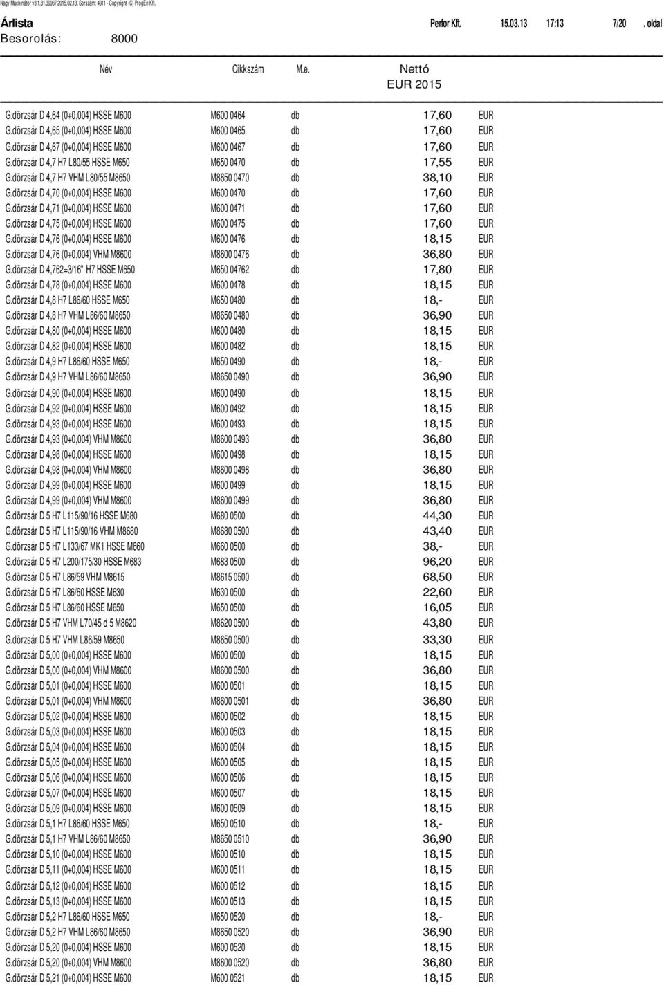 d rzsلr D 4,70 (0+0,004) HSSE M600 M600 0470 db 17,60 EUR G.d rzsلr D 4,71 (0+0,004) HSSE M600 M600 0471 db 17,60 EUR G.d rzsلr D 4,75 (0+0,004) HSSE M600 M600 0475 db 17,60 EUR G.