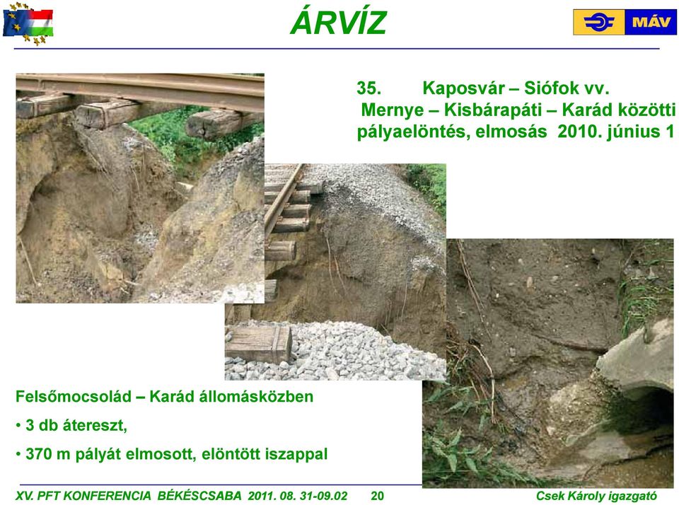 június 1 Felsőmocsolád Karád állomásközben 3 db átereszt,