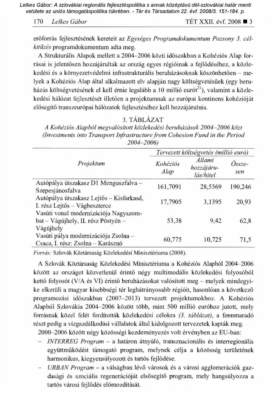 infrastrukturális beruházásoknak köszönhet ően melyek a Kohéziós Alap által alkalmazott elv alapján nagy költségvetés űek (egy beruházás költségvetésének el kell érnie legalább a 10 millió eurót 21),