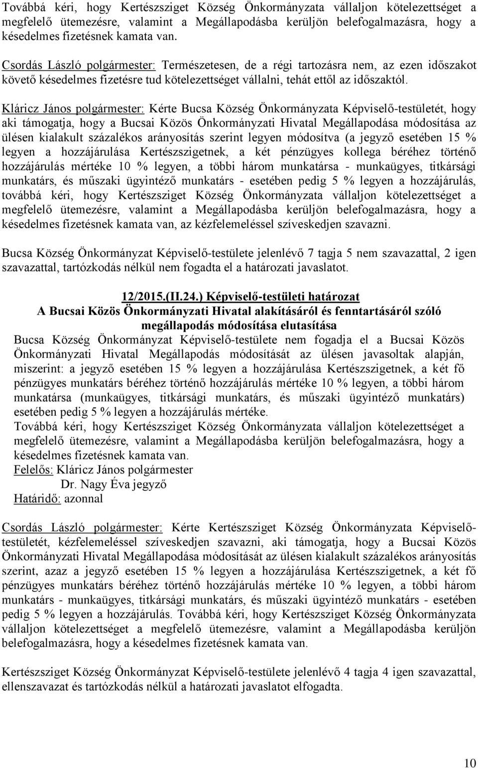 Kláricz János polgármester: Kérte Bucsa Község Önkormányzata Képviselő-testületét, hogy aki támogatja, hogy a Bucsai Közös Önkormányzati Hivatal Megállapodása módosítása az ülésen kialakult