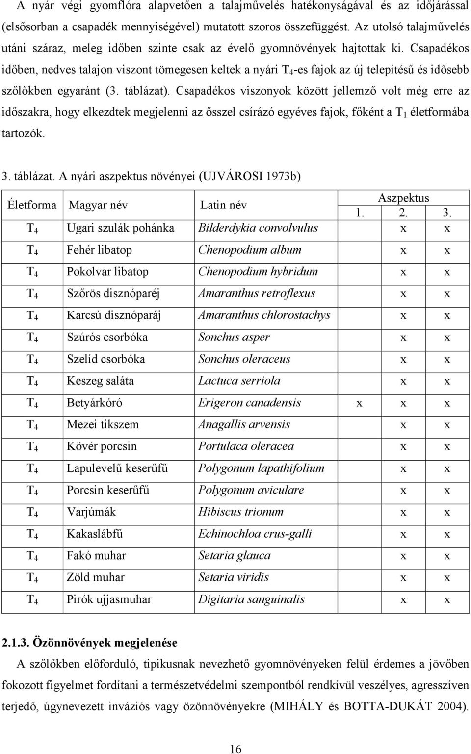 Csapadékos időben, nedves talajon viszont tömegesen keltek a nyári T 4 -es fajok az új telepítésű és idősebb szőlőkben egyaránt (3. táblázat).