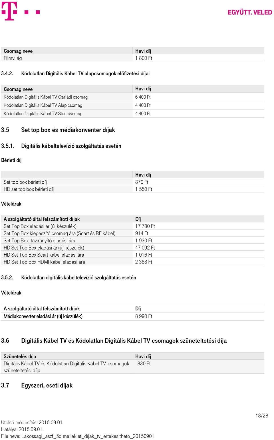 4 400 Ft 4 400 Ft 3.5 Set top box és médiakonventer díjak 3.5.1.