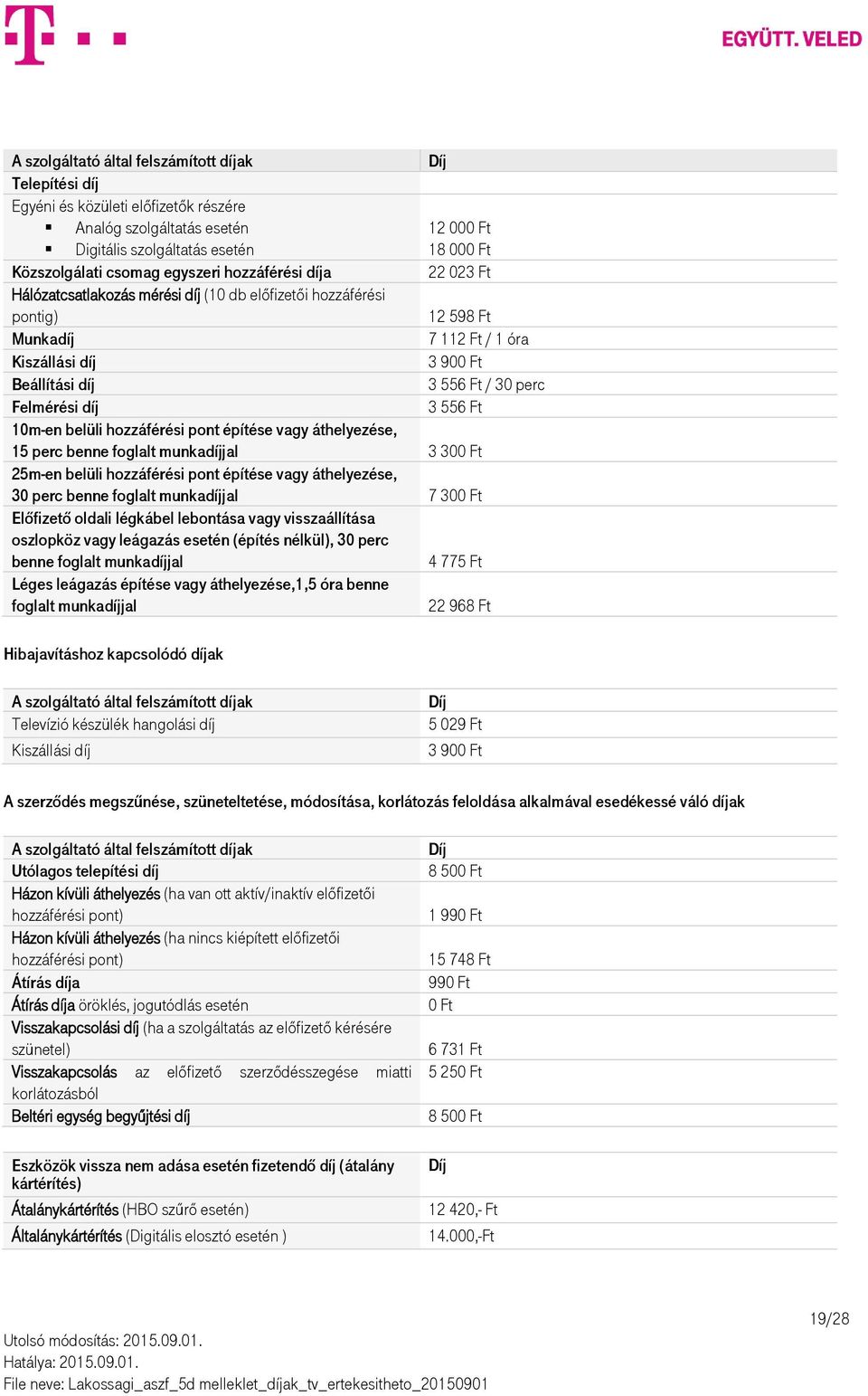 Felmérési díj 3 556 Ft 10m-en belüli hozzáférési pont építése vagy áthelyezése, 15 perc benne foglalt munkadíjjal 3 300 Ft 25m-en belüli hozzáférési pont építése vagy áthelyezése, 30 perc benne