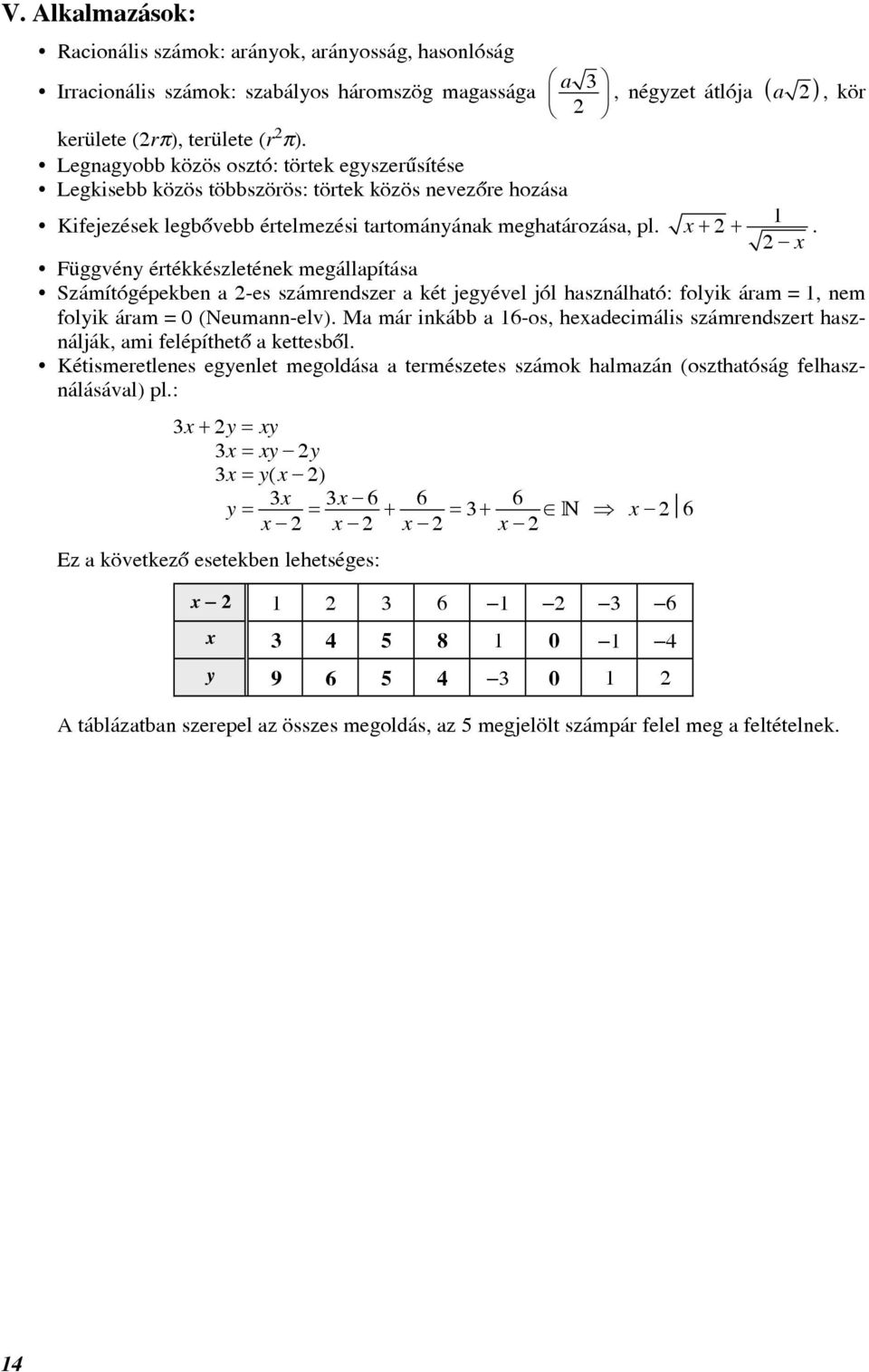 , négyzet átlója ( a ), kör x + + 1 x. Függvény értékkészletének megállapítása Számítógépekben a -es számrendszer a két jegyével jól használható: folyik áram = 1, nem folyik áram = 0 (Neumann-elv).