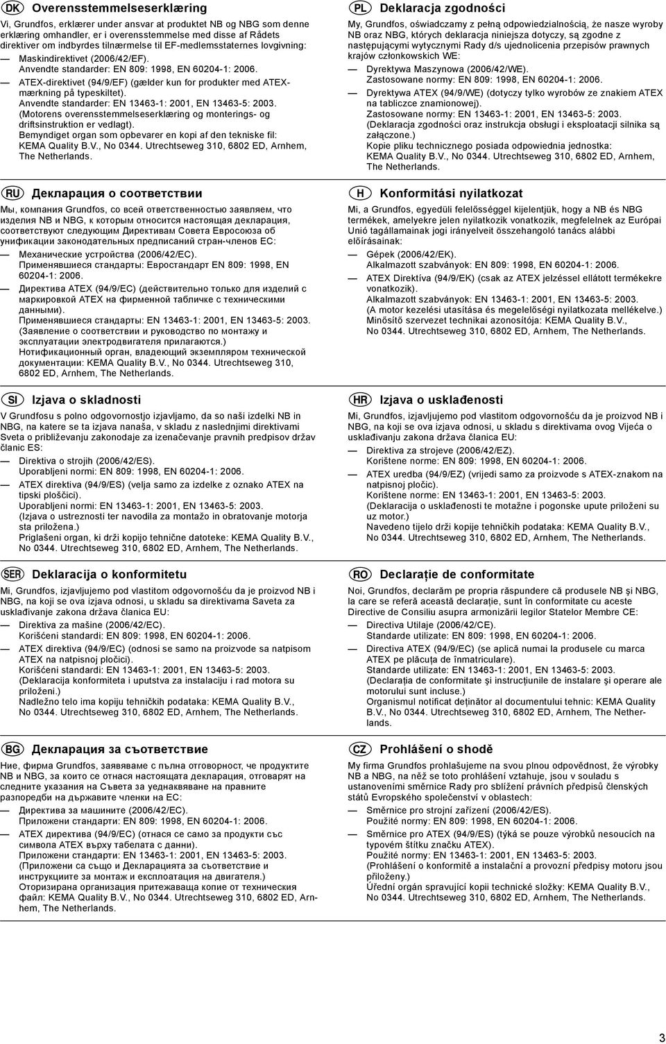 Anvendte standarder: EN 133-1: 1, EN 133-5: 3. (Motorens overensstemmelseserklæring og monterings- og driftsinstruktion er vedlagt).