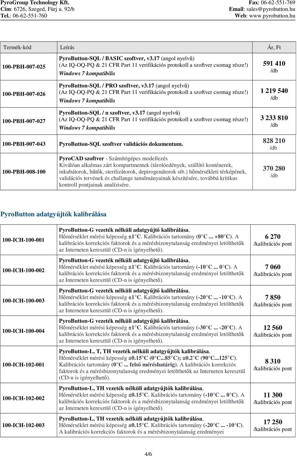 17 (angol nyelvű) (Az IQ-OQ-PQ & 21 CFR Part 11 verifikációs protokoll a szoftver csomag része!) Windows 7 kompatibilis PyroButton-SQL / n szoftver, v3.