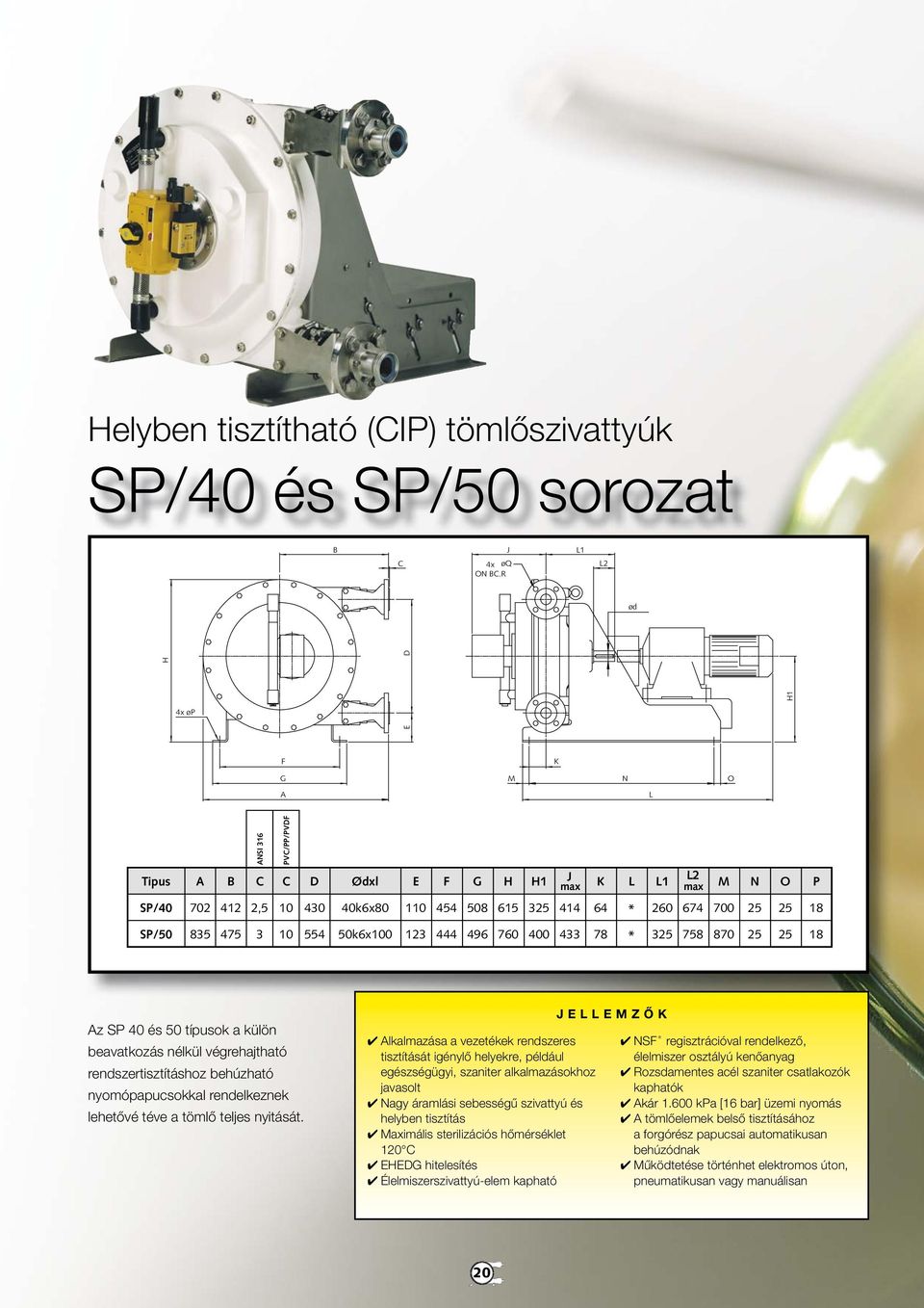 SP és típusok a külön beavatkozás nélkül végrehajtható rendszertisztításhoz behúzható nyomópapucsokkal rendelkeznek lehetővé téve a tömlő teljes nyitását.