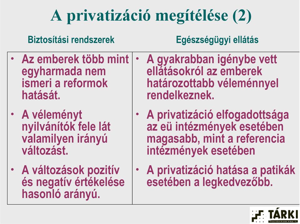 Egészségügyi ellátás A gyakrabban igénybe vett ellátásokról az emberek határozottabb véleménnyel rendelkeznek.