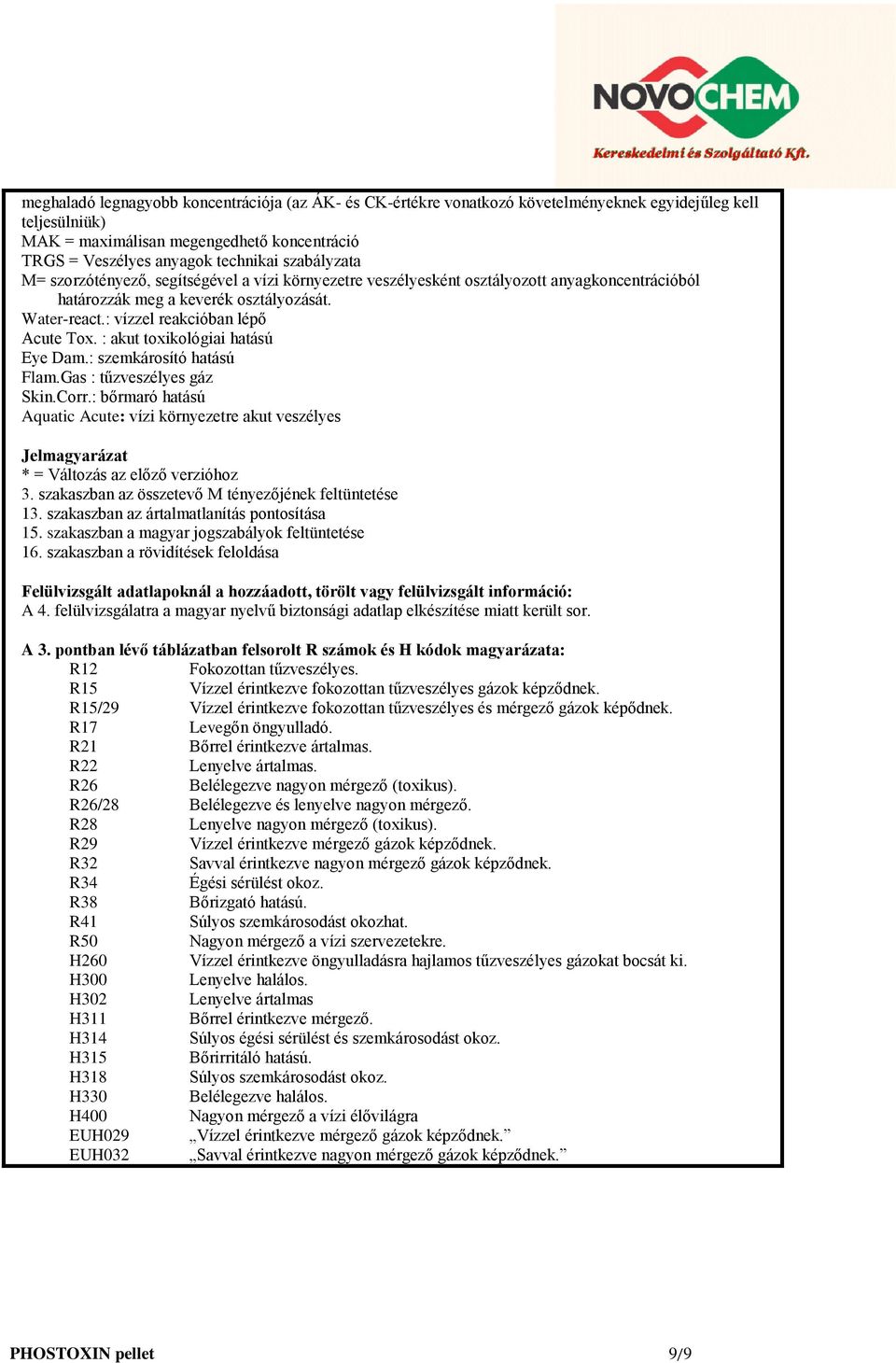 : akut toxikológiai hatású Eye Dam.: szemkárosító hatású Flam.Gas : tűzveszélyes gáz Skin.Corr.