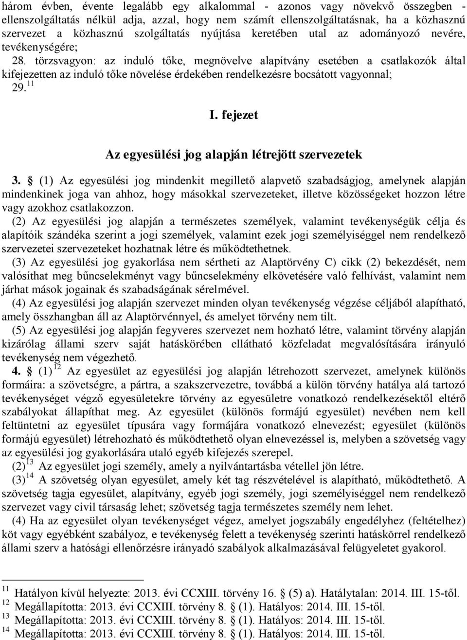 törzsvagyon: az induló tőke, megnövelve alapítvány esetében a csatlakozók által kifejezetten az induló tőke növelése érdekében rendelkezésre bocsátott vagyonnal; 29. 11 I.