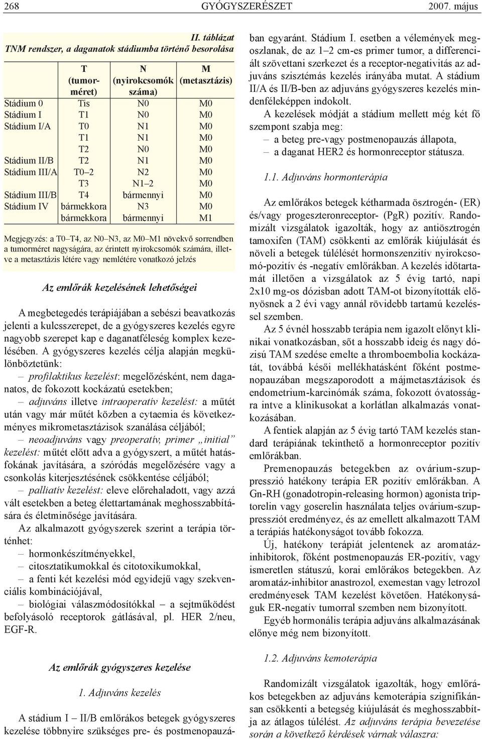 Stádium II/B T2 N1 M0 Stádium III/A T0 2 N2 M0 T3 N1 2 M0 Stádium III/B T4 bármennyi M0 Stádium IV bármekkora N3 M0 bármekkora bármennyi M1 Megjegyzés: a T0 T4, az N0 N3, az M0 M1 növekvõ sorrendben