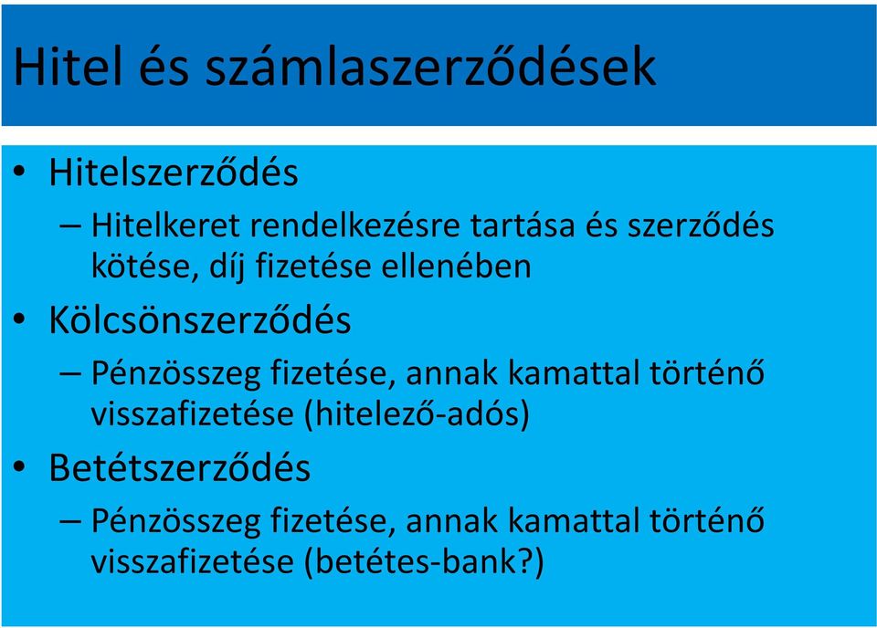 fizetése, annak kamattal történő visszafizetése (hitelező-adós)