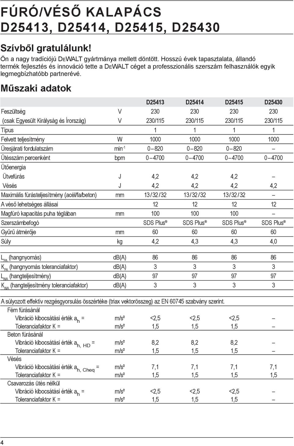 Műszaki adatok D25413 D25414 D25415 D25430 Feszültség V 230 230 230 230 (csak Egyesült Királyság és Írország) V 230/115 230/115 230/115 230/115 Típus 1 1 1 1 Felvett teljesítmény W 1000 1000 1000