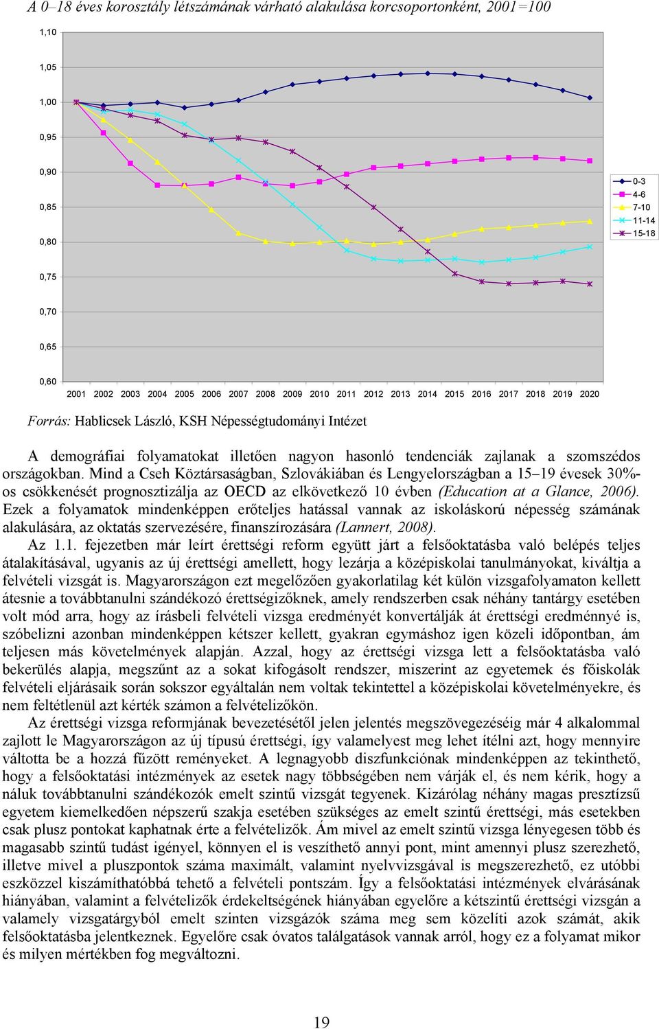 országokban. Mind a Cseh Köztársaságban, Szlovákiában és Lengyelországban a 15 19 évesek 30%- os csökkenését prognosztizálja az OECD az elkövetkező 10 évben (Education at a Glance, 2006).