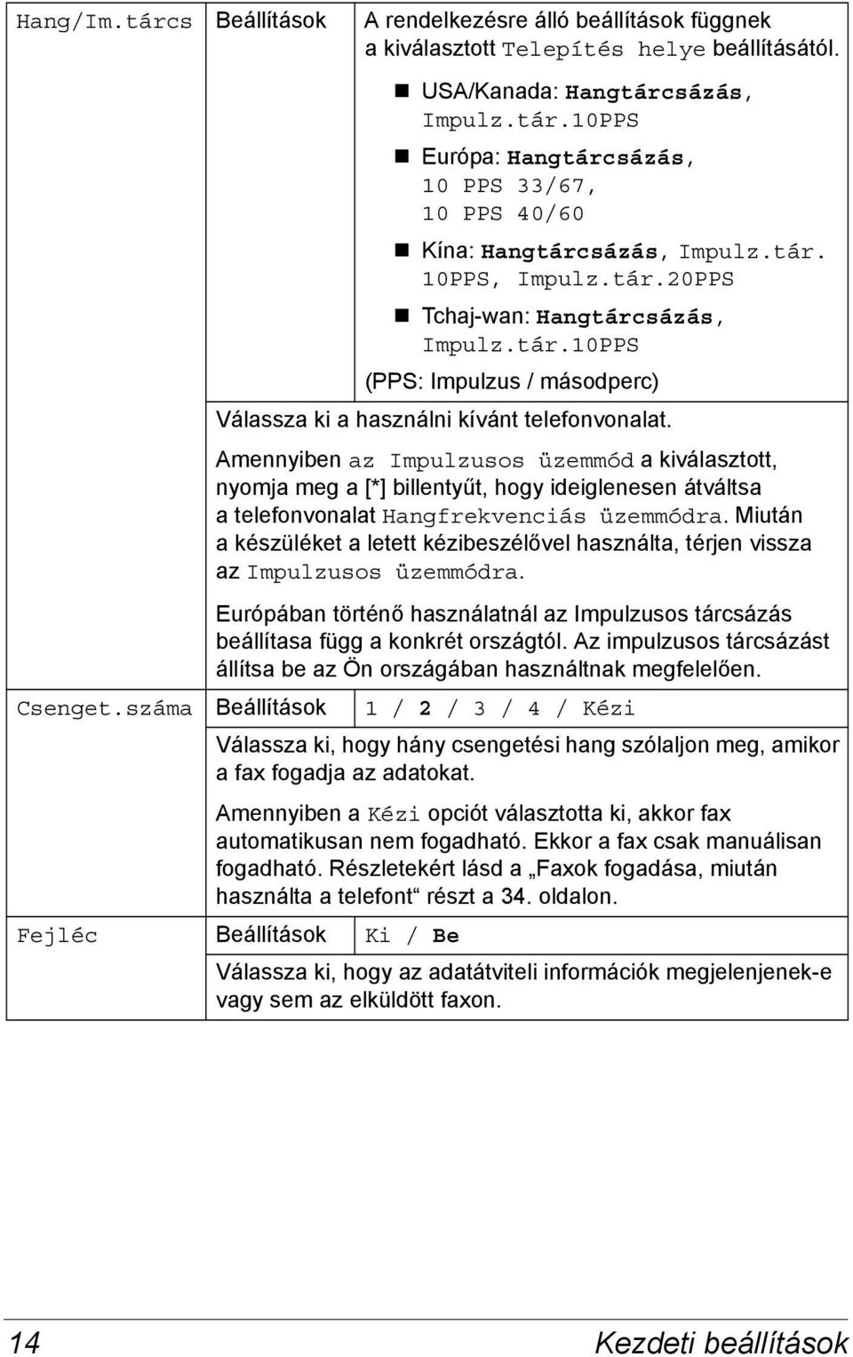 Amennyiben az Impulzusos üzemmód a kiválasztott, nyomja meg a [*] billentyűt, hogy ideiglenesen átváltsa a telefonvonalat Hangfrekvenciás üzemmódra.