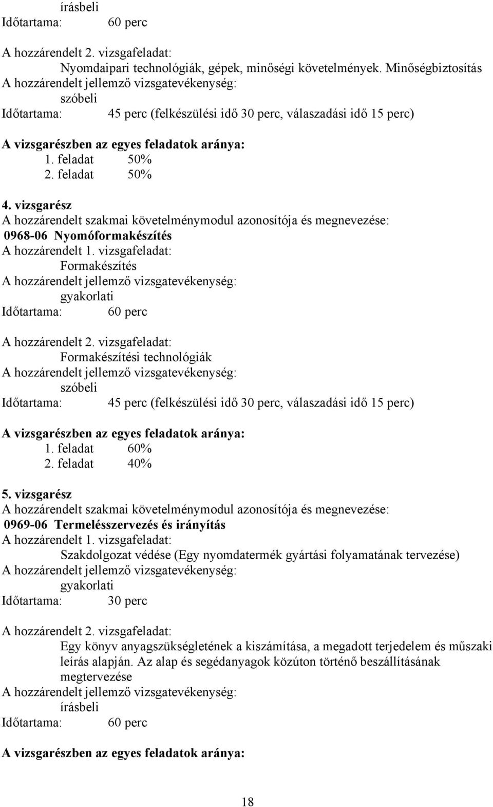 feladat 50% 4. vizsgarész hozzárendelt szakmai követelménymodul azonosítója és megnevezése: 0968-06 Nyomóformakészítés hozzárendelt 1.