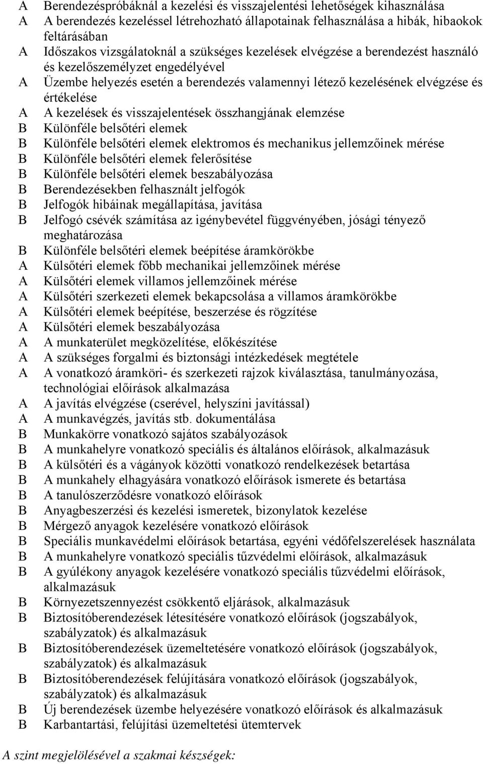 visszajelentések összhangjának elemzése Különféle belsőtéri elemek Különféle belsőtéri elemek elektromos és mechanikus jellemzőinek mérése Különféle belsőtéri elemek felerősítése Különféle belsőtéri