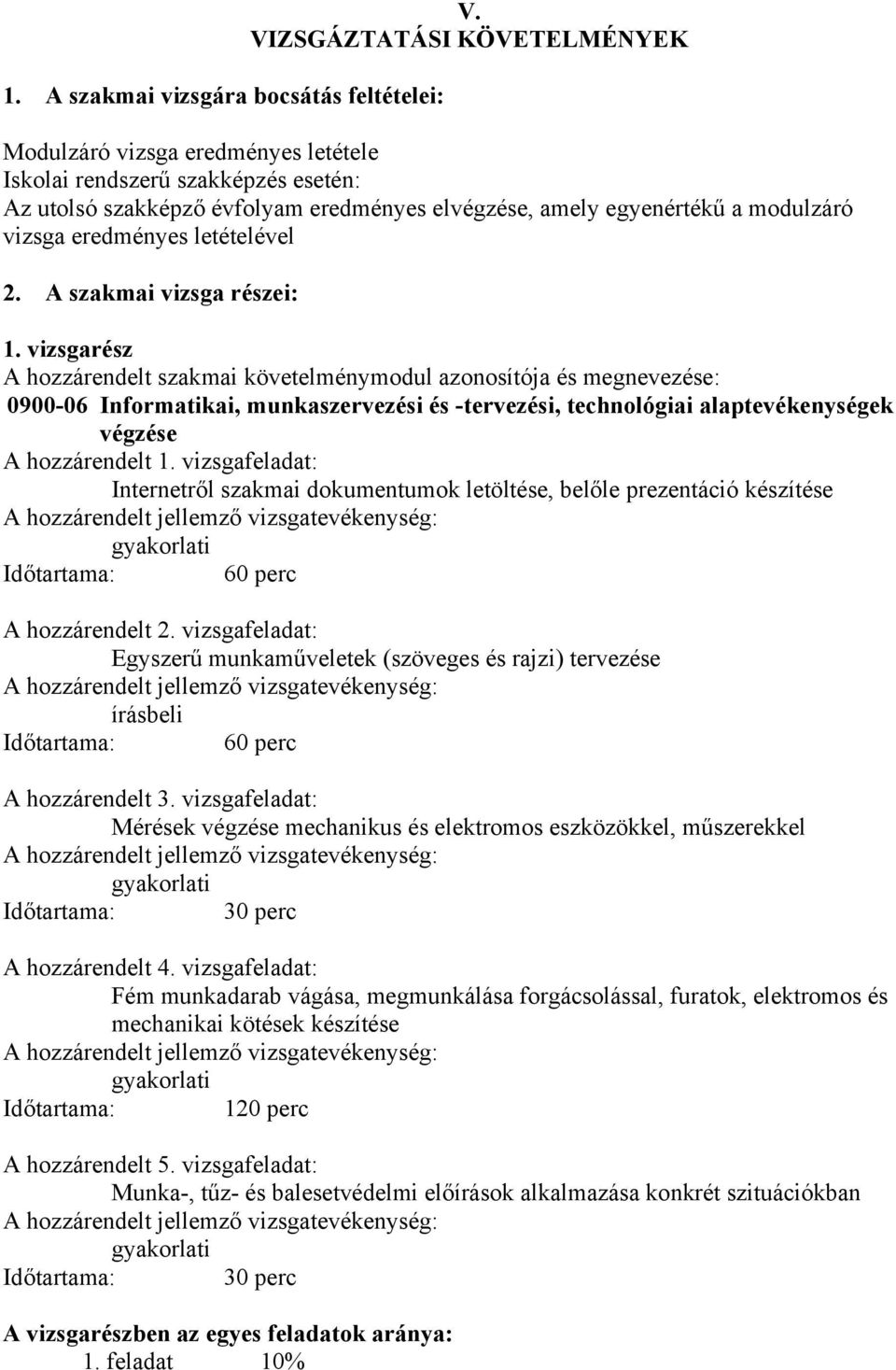 letételével 2. szakmai vizsga részei: 1.