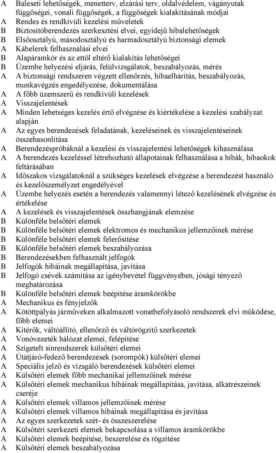 helyezési eljárás, felülvizsgálatok, beszabályozás, mérés biztonsági rendszeren végzett ellenőrzés, hibaelhárítás, beszabályozás, munkavégzés engedélyezése, dokumentálása főbb üzemszerű és rendkívüli