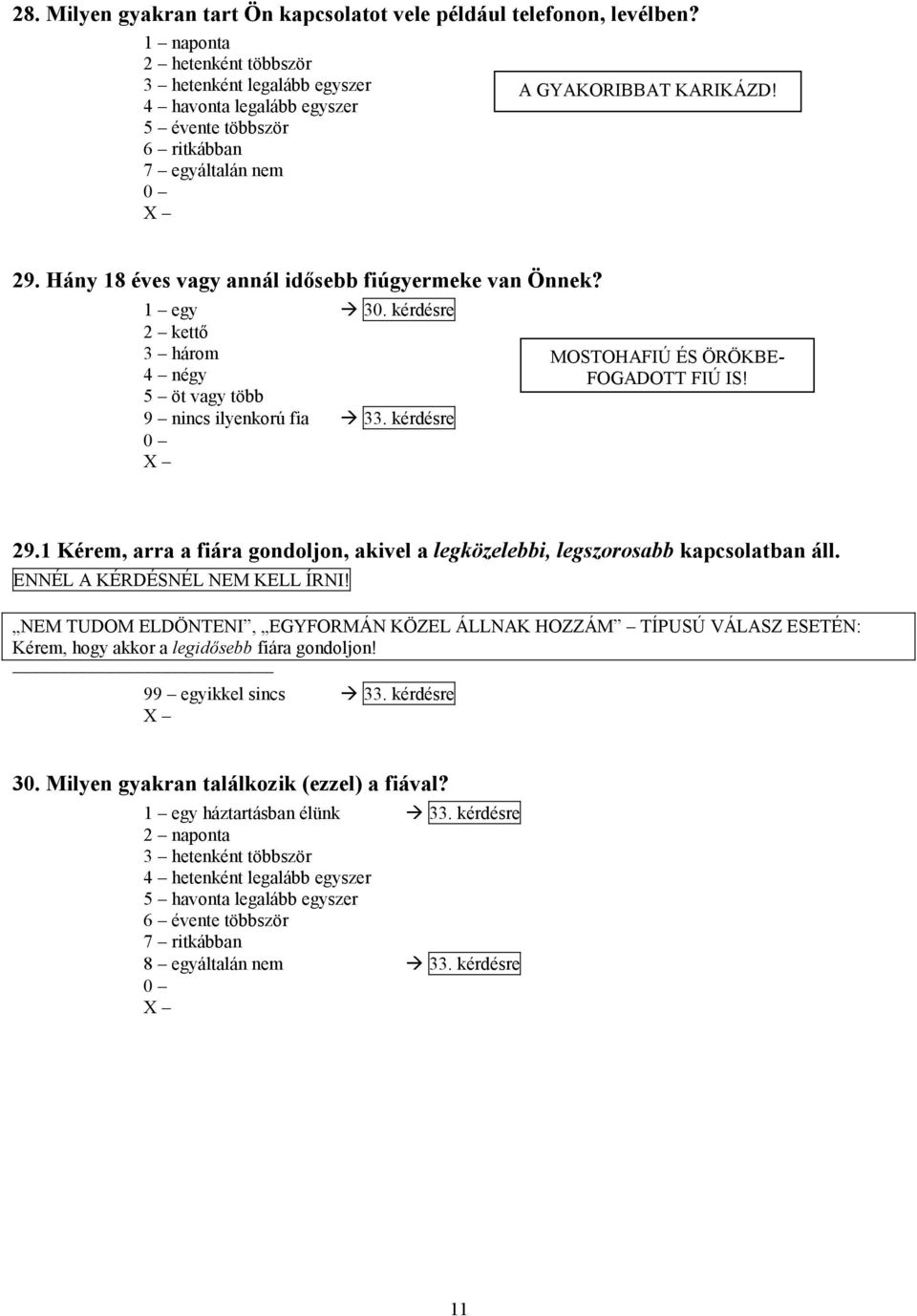 Hány 18 éves vagy annál idősebb fiúgyermeke van Önnek? 1 egy 30. kérdésre 2 kettő 3 három 4 négy 5 öt vagy több 9 nincs ilyenkorú fia 33. kérdésre MOSTOHAFIÚ ÉS ÖRÖKBE- FOGADOTT FIÚ IS! 29.