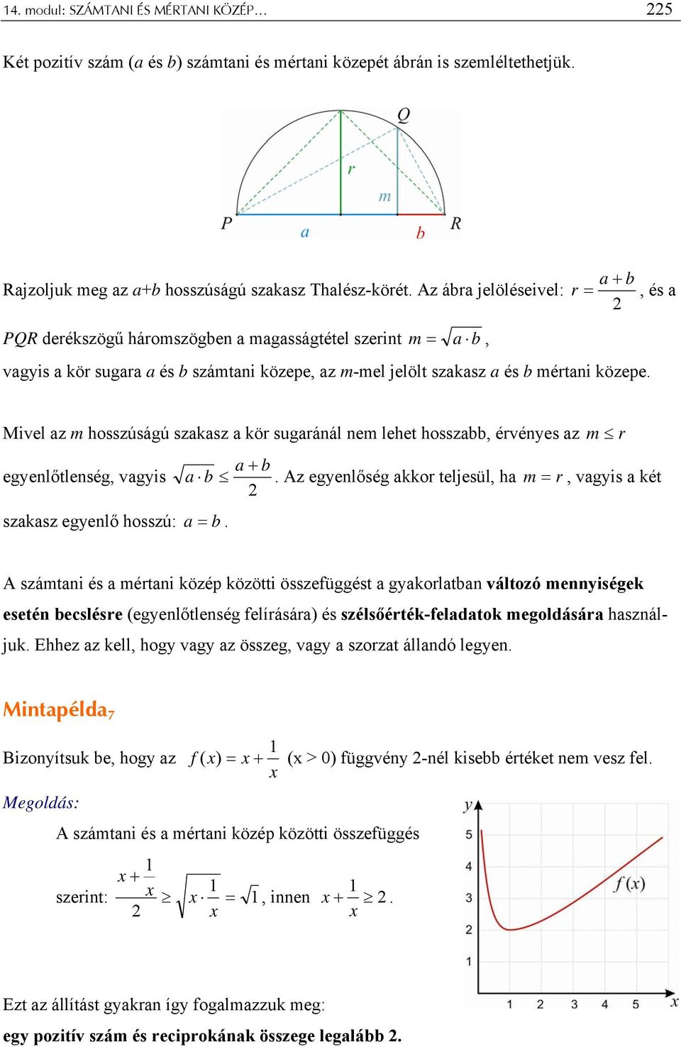 Mivel z m hosszúságú szksz kör sugránál nem lehet hosszbb, érvényes z m r egyenlőtlenség, vgyis b. Az egyenlőség kkor teljesül, h m = r, vgyis két szksz egyenlő hosszú: = b.
