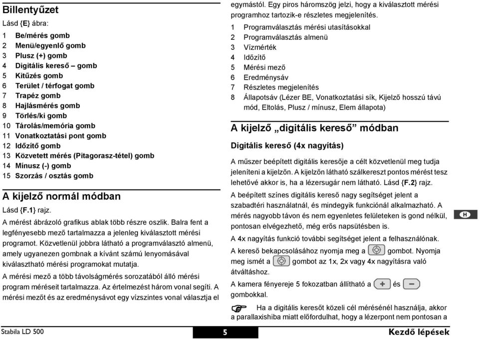 A mérést ábrázoló grafikus ablak több részre oszlik. Balra fent a legfényesebb mező tartalmazza a jelenleg kiválasztott mérési programot.