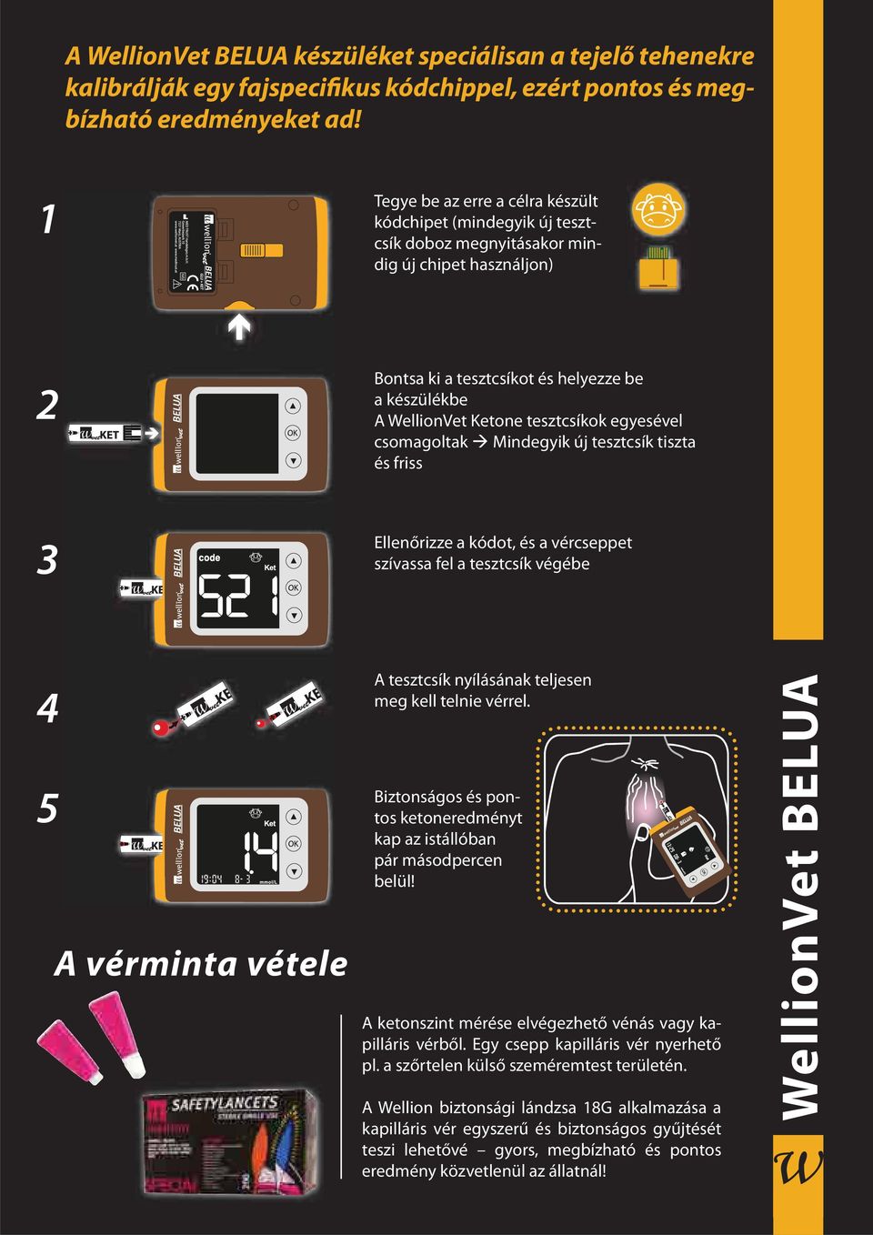 tesztcsíkok egyesével csomagoltak Mindegyik új tesztcsík tiszta és friss 3 Ellenőrizze a kódot, és a vércseppet szívassa fel a tesztcsík végébe 4 5 A vérminta vétele A tesztcsík nyílásának teljesen