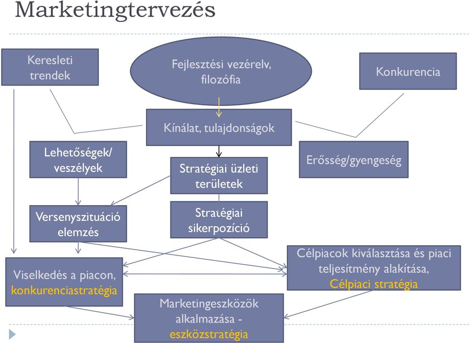 tulajdonságok Stratégiai üzleti területek Stratégiai sikerpozíció Marketingeszközök alkalmazása