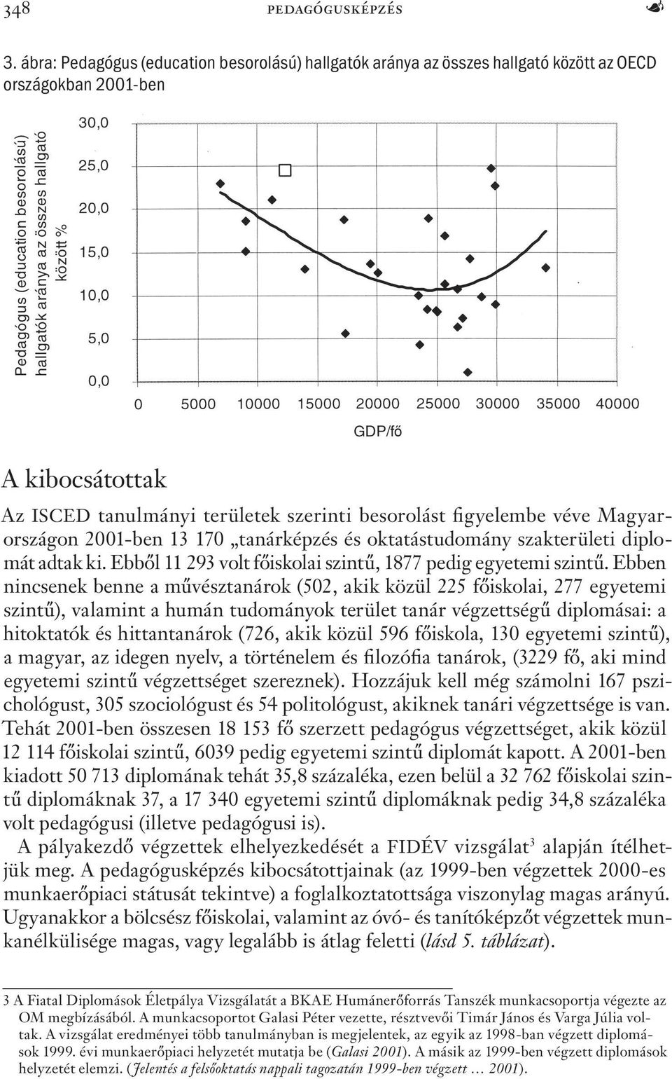 Magyarországon 2001-ben 13 170 tanárképzés és oktatástudomány szakterületi diplomát adtak ki. Ebből 11 293 volt főiskolai szintű, 1877 pedig egyetemi szintű.