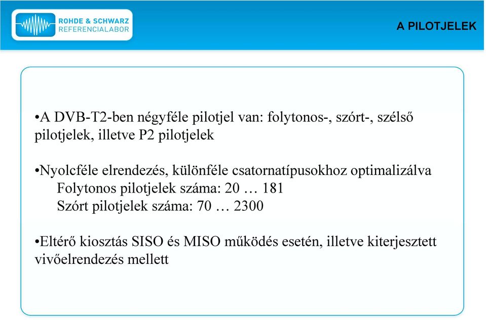 csatornatípusokhoz optimalizálva Folytonos pilotjelek száma: 20 181 Szórt