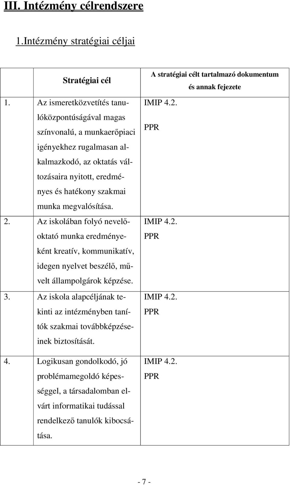 megvalósítása. 2. Az iskolában folyó nevelıoktató munka eredményeként kreatív, kommunikatív, idegen nyelvet beszélı, mővelt állampolgárok képzése. 3.