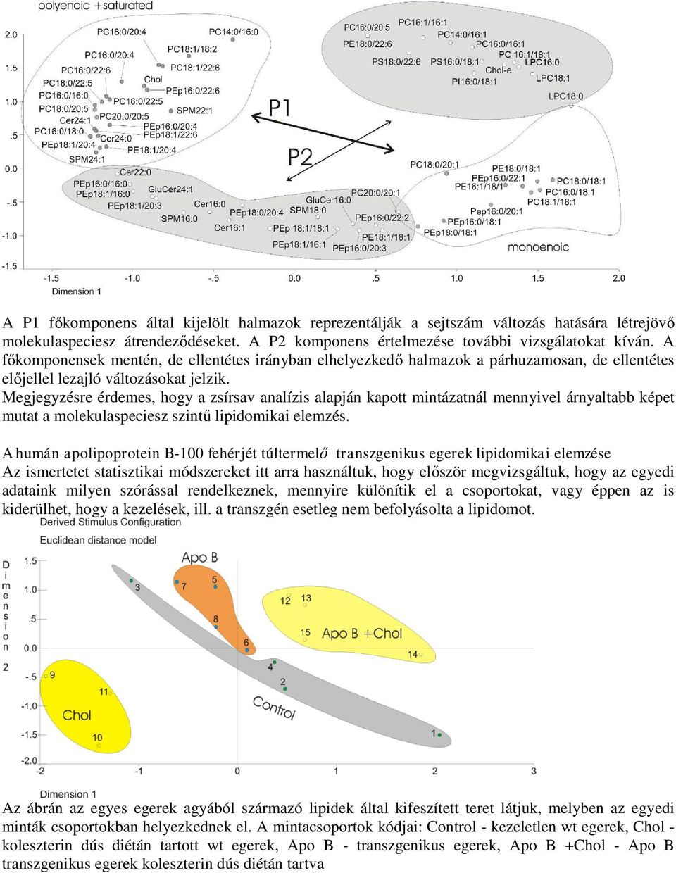 Megjegyzésre érdemes, hogy a zsírsav analízis alapján kapott mintázatnál mennyivel árnyaltabb képet mutat a molekulaspeciesz szintű lipidomikai elemzés.