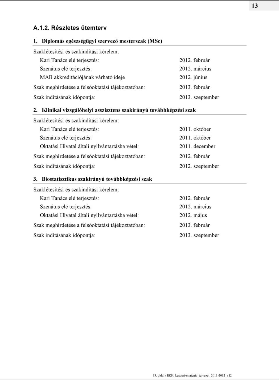 felsőoktatási tájékoztatóban: Szak indításának időpontja: 2012. február 2012. március 2012. június 2013. február 2013. szeptember 2.