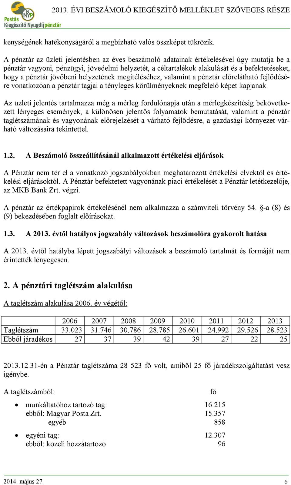 pénztár jövőbeni helyzetének megítéléséhez, valamint a pénztár előrelátható fejlődésére vonatkozóan a pénztár tagjai a tényleges körülményeknek megfelelő képet kapjanak.