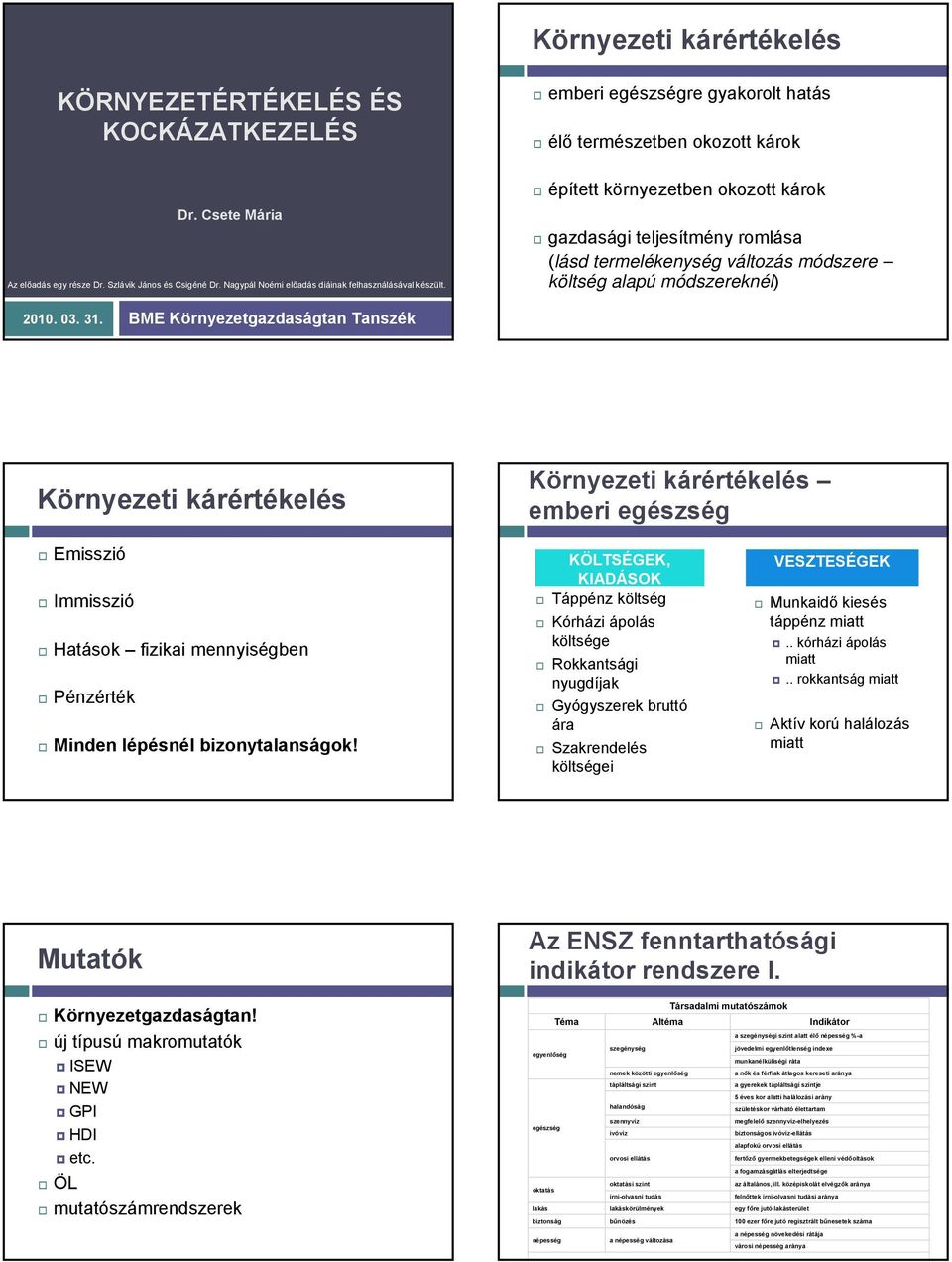 31. BME Környezetgazdaságtan Tanszék Környezeti kárértékelés Környezeti kárértékelés emberi egészség Emisszió Immisszió Hatások fizikai mennyiségben Pénzérték Minden lépésnél bizonytalanságok!