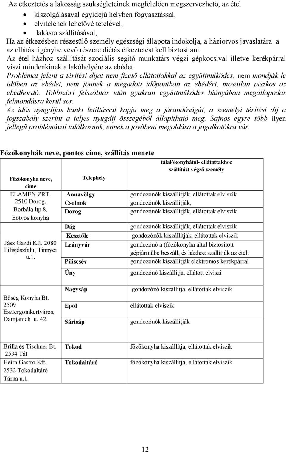 Az étel házhoz szállítását szociális segítő munkatárs végzi gépkocsival illetve kerékpárral viszi mindenkinek a lakóhelyére az ebédet.