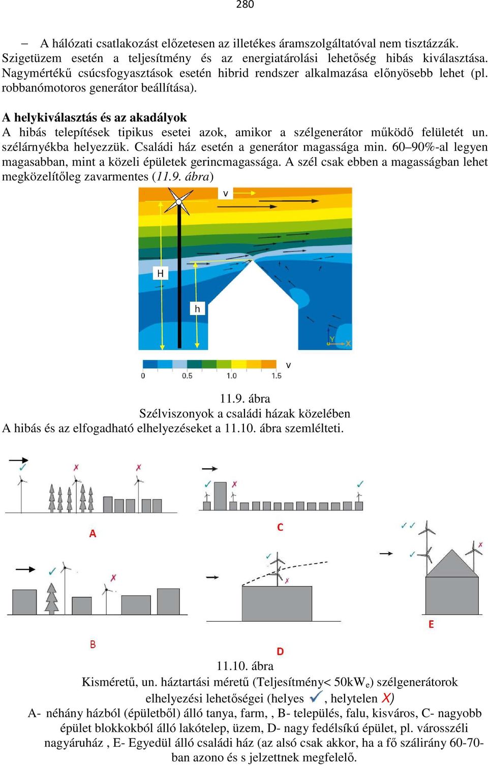 A helykiválasztás és az akadályok A hibás telepítések tipikus esetei azok, amikor a szélgenerátor működő felületét un. szélárnyékba helyezzük. Családi ház esetén a generátor magassága min.
