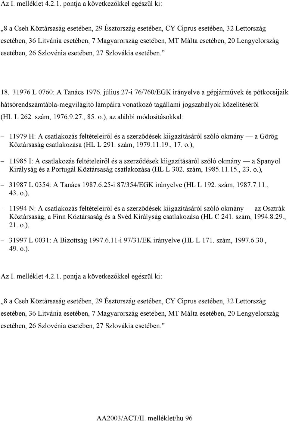 20 Lengyelország esetében, 26 Szlovénia esetében, 27 Szlovákia esetében. 18. 31976 L 0760: A Tanács 1976.